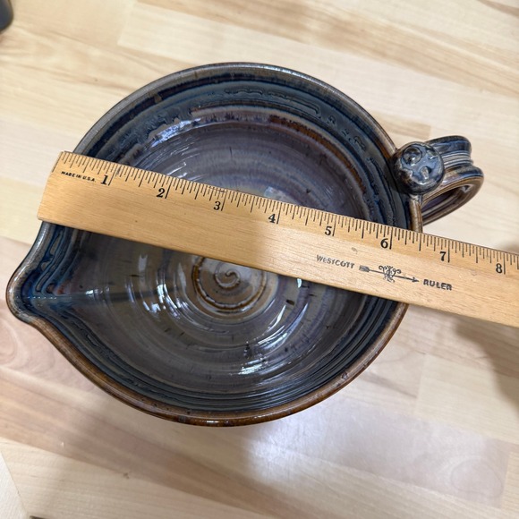 Handmade Studio Pottery Ceramic Stoneware w Handle Pour Spout Mixing Batter Bowl - Picture 7 of 9